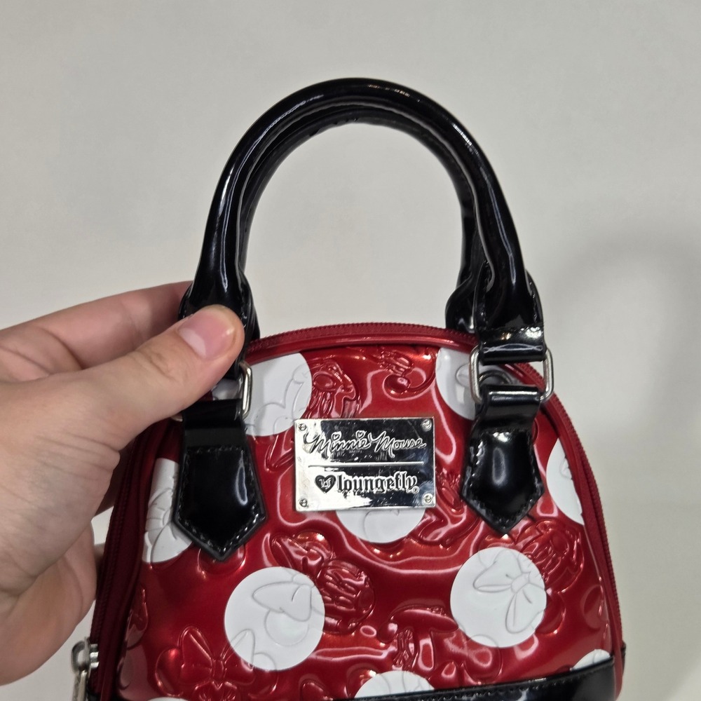 Loungefly Disney Minnie Mouse Red Polka Dot Embossed Mini Bowler Bag Handbag - Picture 5 of 6